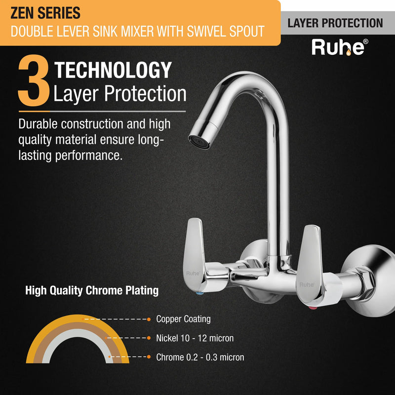 Zen Wall Mount Kitchen Sink Mixer Tap with Small Swivel Spout
