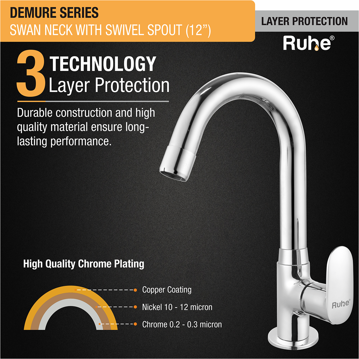 Demure Swan Neck Brass Faucet with Small (12 inches) Round Swivel Spout - by Ruhe®