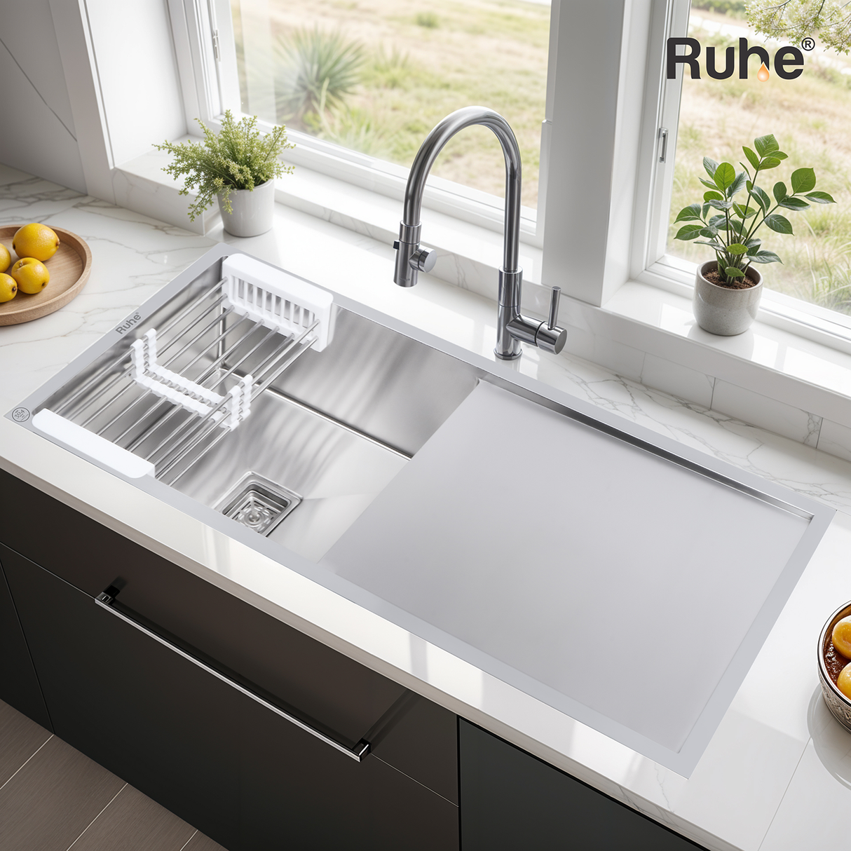 Handmade Single Bowl with Drainboard 304-Grade Kitchen Sink (45 x 20 x 10 Inches) - by Ruhe