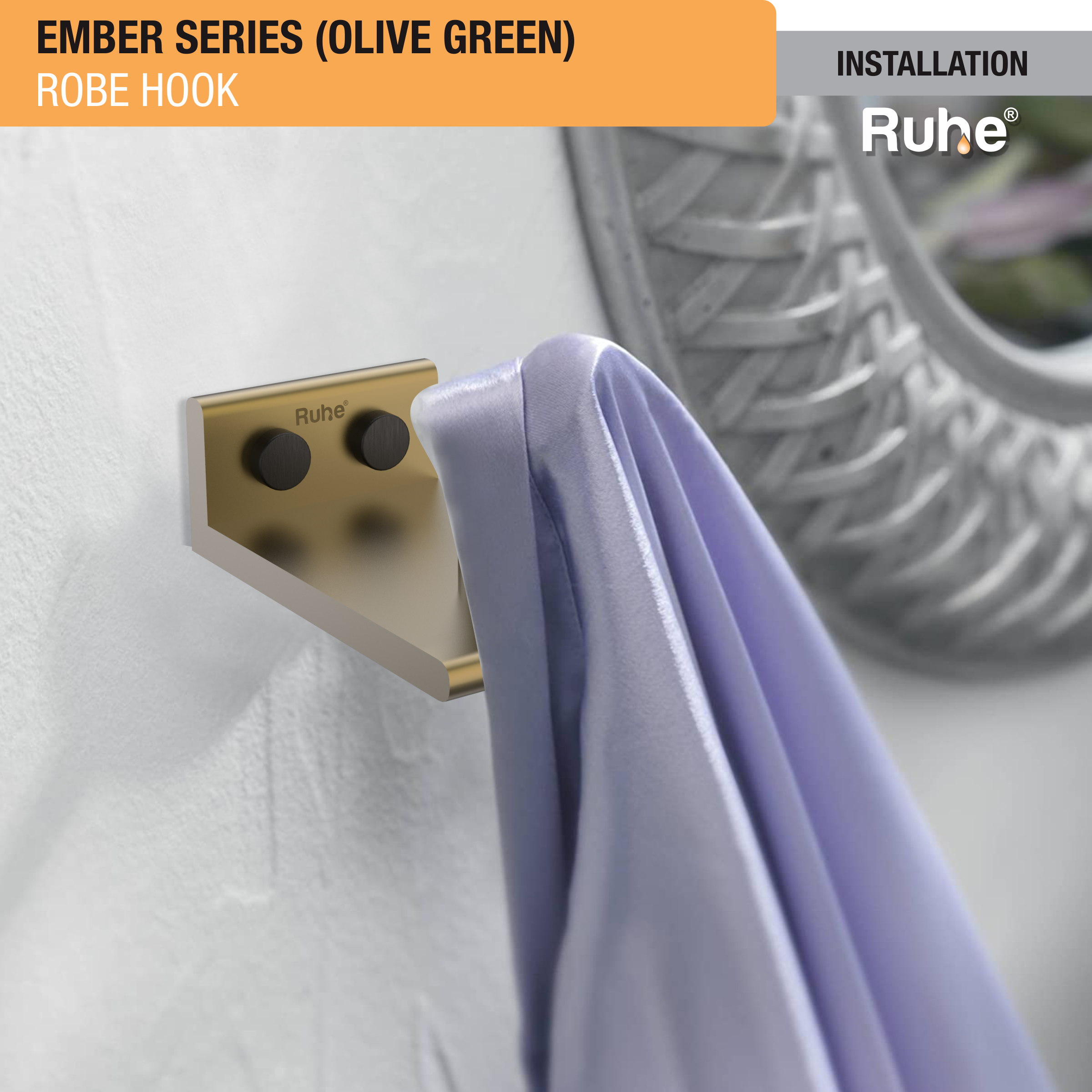Ember Olive Green Robe Hook (Space Aluminium) installation