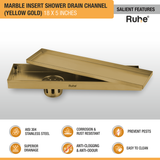 Marble Insert Shower Drain Channel (18 x 5 Inches) YELLOW GOLD PVD Coated features and benefits