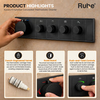 How the Aurora thermostatic diverter works: 38°C Safety Stop button and Push-and-Twist Controls