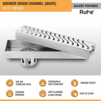 Wave 304-Grade Shower Drain Channel (3 Inches)