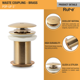 Pop-up Waste Coupling in Yellow Gold PVD Coating (5 Inches) product details