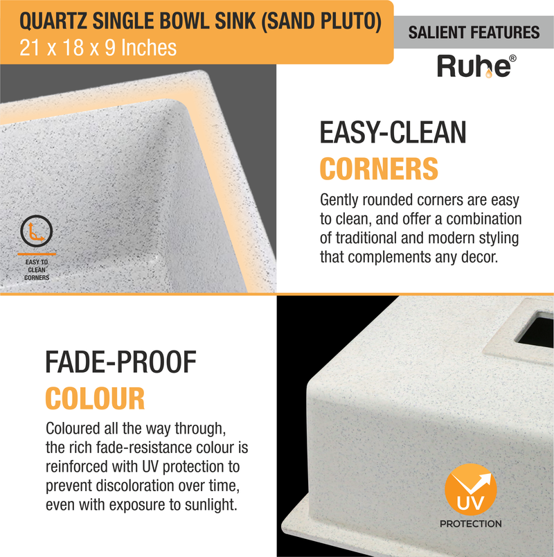 Quartz Single Bowl Kitchen Sink (21 x 18 x 9 Inches)