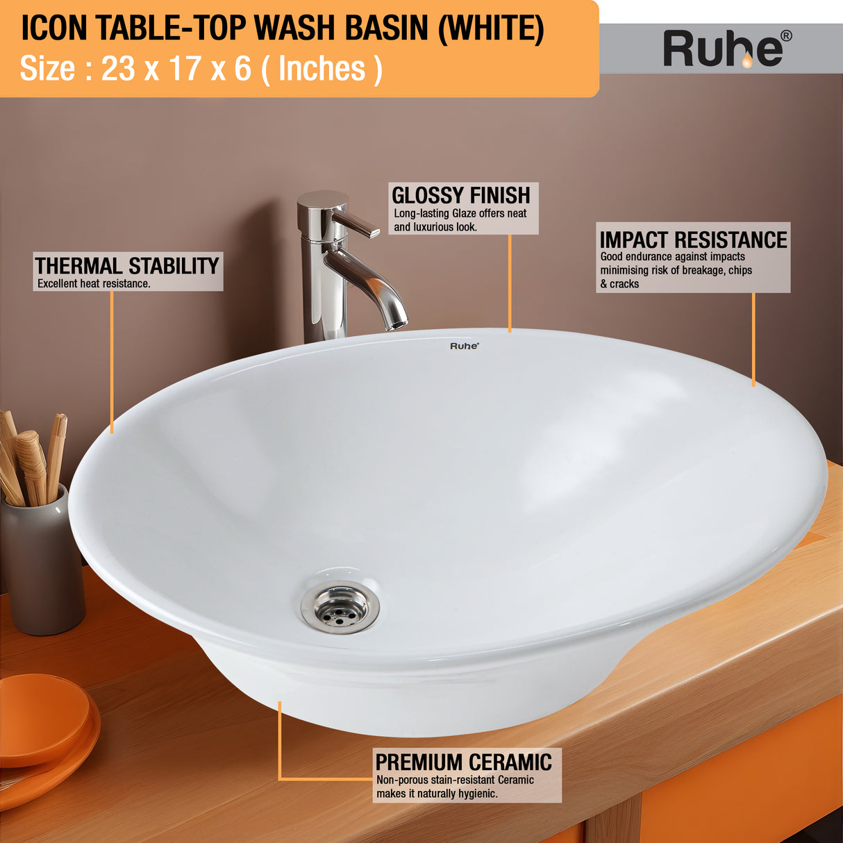 Icon Table-Top Wash Basin (White) - by Ruhe®