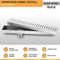 Vertical 304-Grade Shower Drain Channel (3 Inches)