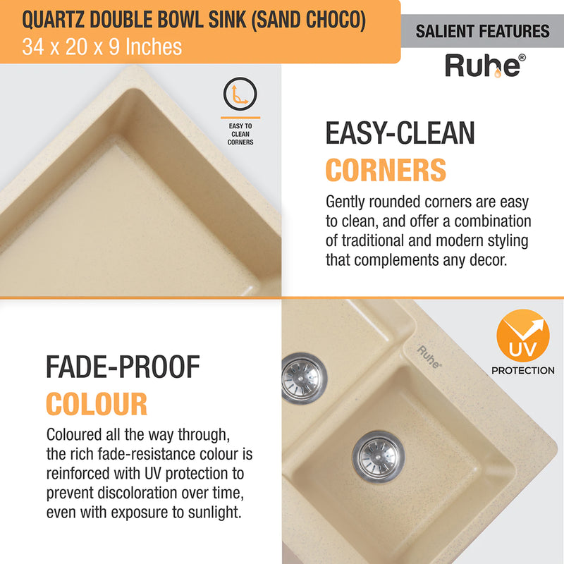 Quartz Double Bowl Kitchen Sink (34 x 20 x 9 inches)