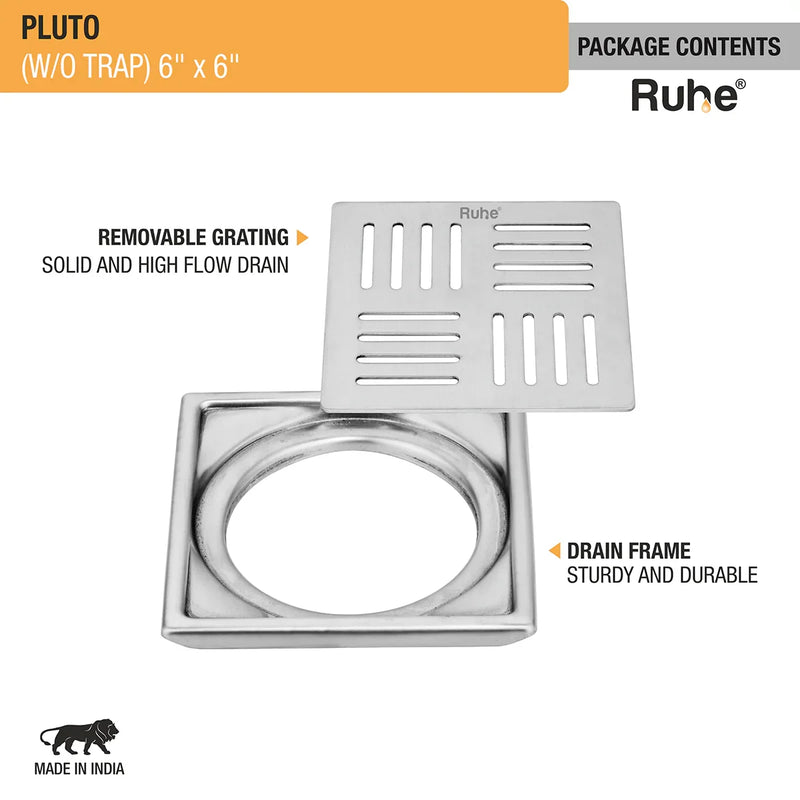 Pluto Square Premium Floor Drain (6 x 6 Inches) - by Ruhe
