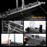 Opera 304-Grade Smart Kitchen Sink with Waterfall (30 x 18 x 9 Inches) – Matt Black