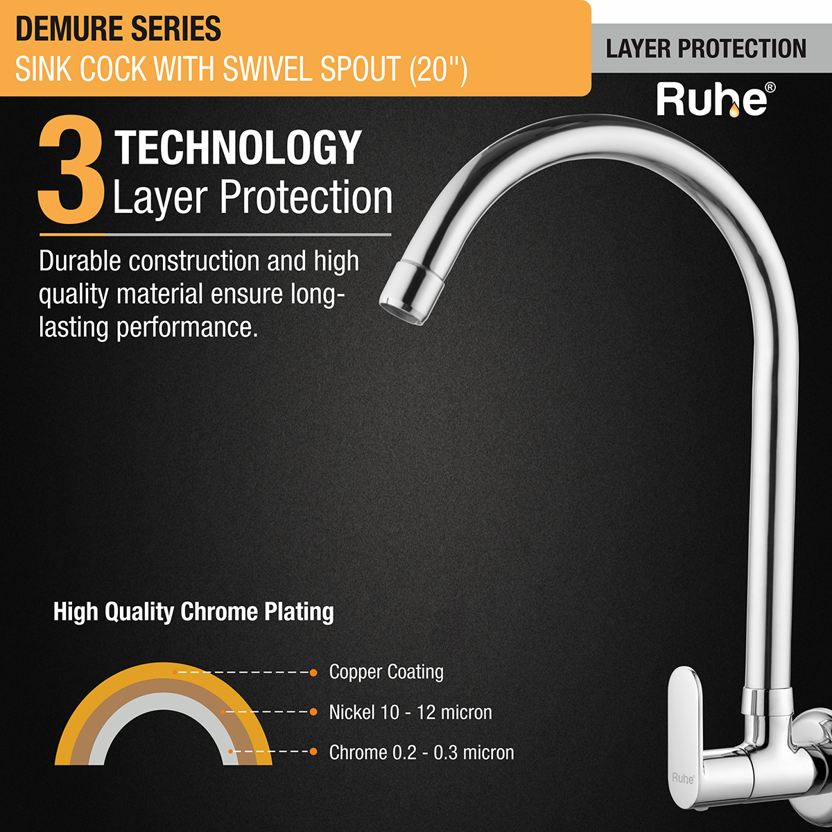 Demure Brass Kitchen Sink Tap with Large (20 inches) Round Swivel Spout - by Ruhe®