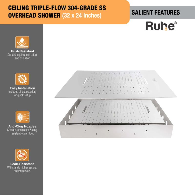 Ceiling Overhead Shower With Triple Flow