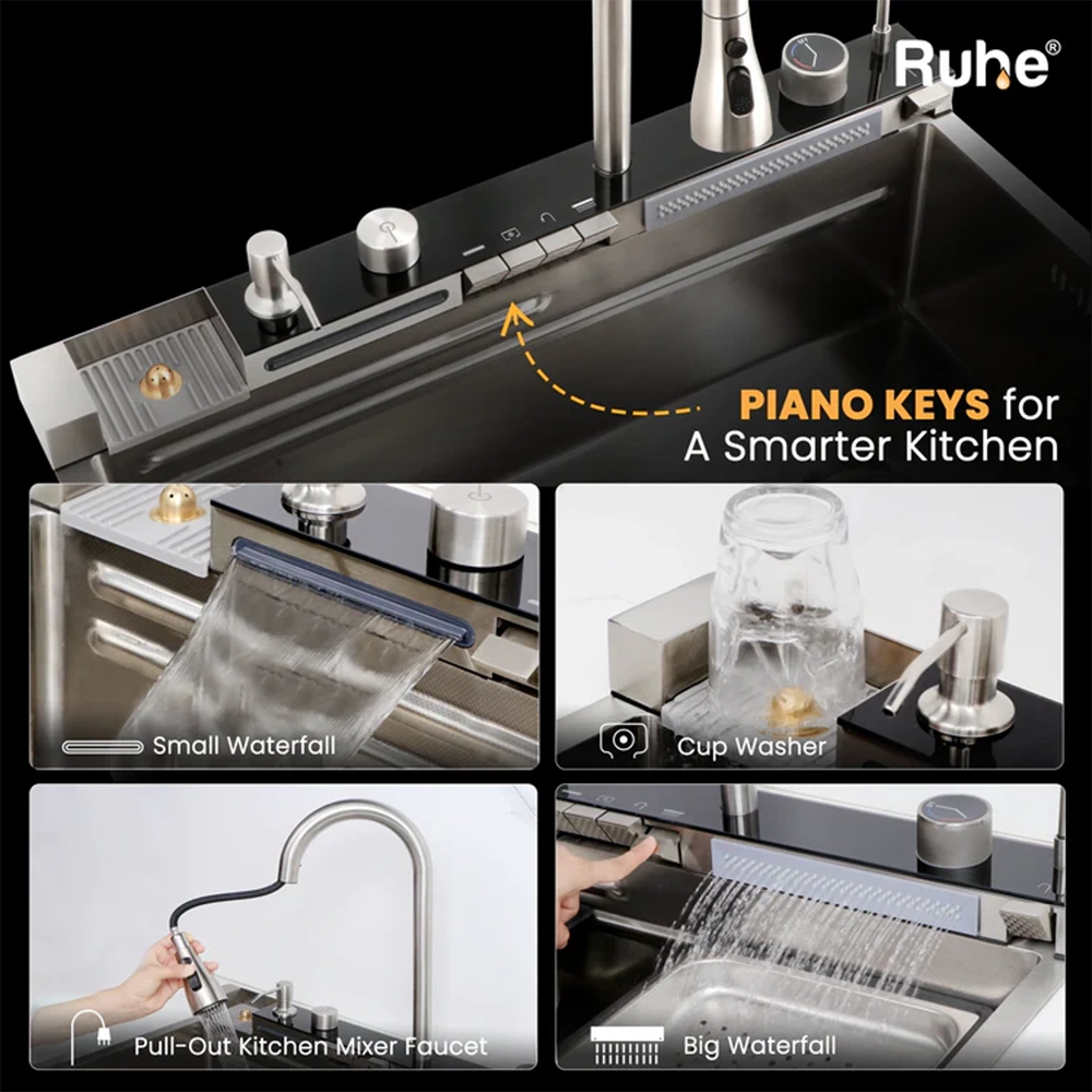 Piano Smart Kitchen Sink (30 x 18 x 9 Inches)