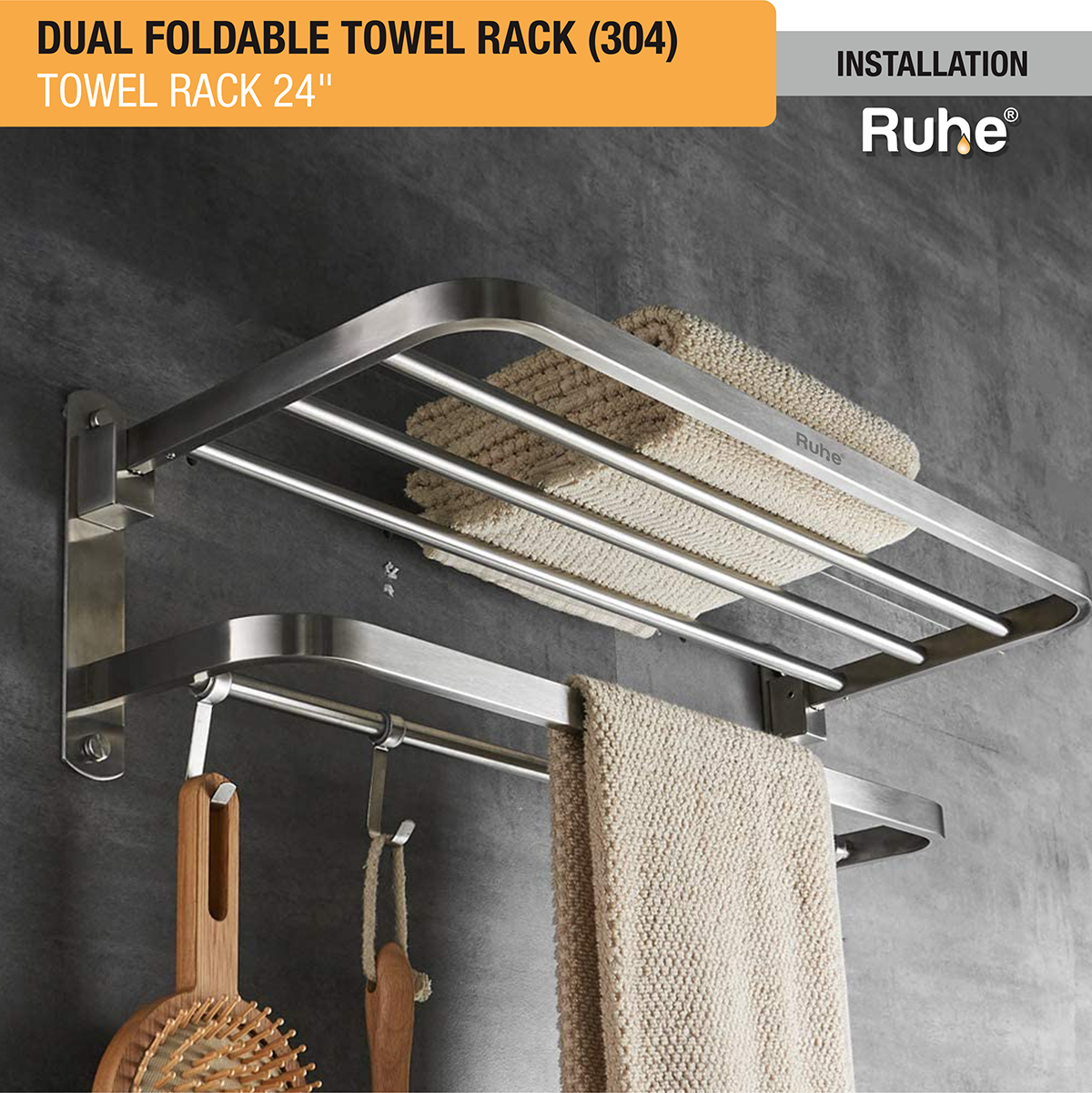 Dual Foldable 304-Grade Towel Rack (24 Inches) installation