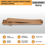 Marble Insert Shower Drain Channel (48 x 4 Inches) ROSE GOLD PVD Coated features and benefits