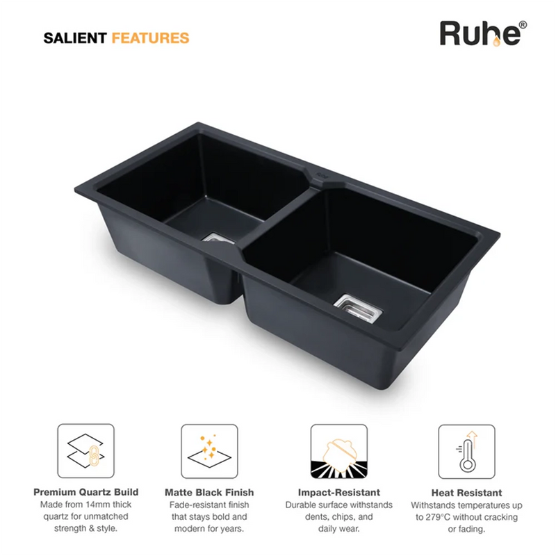 Quartz Double Bowl Kitchen Sink (37 x 18 x 9 Inches)