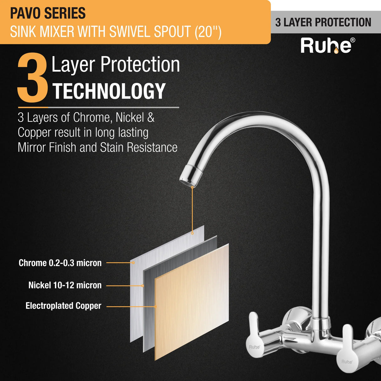 Pavo Wall Mount Kitchen Sink Mixer Tap with Swivel Spout