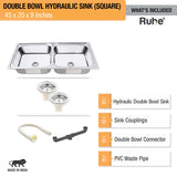 Square Double Bowl (45 x 20 x 9 inches) Kitchen Sink - by Ruhe