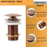 Pop-up Waste Coupling in Antique Copper PVD Coating (3 Inches) product details