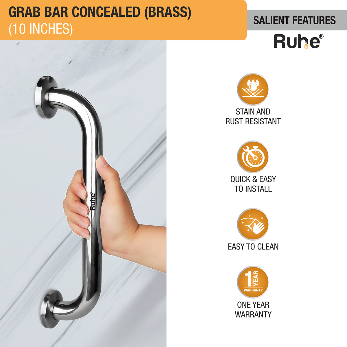 Brass Grab Bar Concealed (10 inches) features and benefits