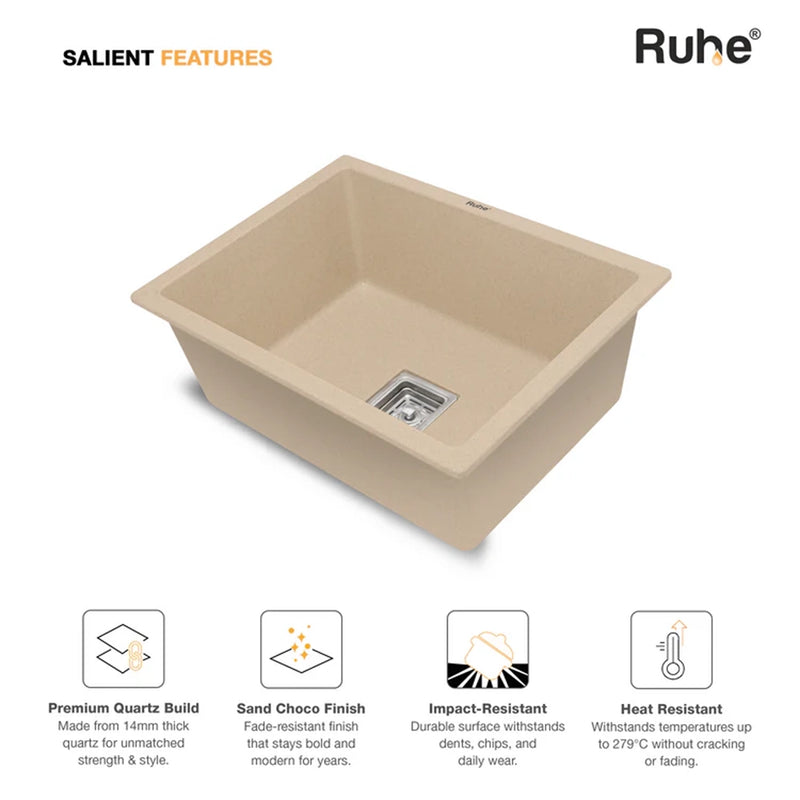 Quartz Single Bowl Kitchen Sink Sand Choco (24 x 18 x 9 Inches)