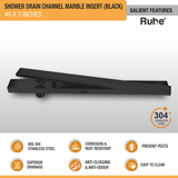 Marble Insert Shower Drain Channel (40 x 3 Inches) Black PVD Coated - by Ruhe®