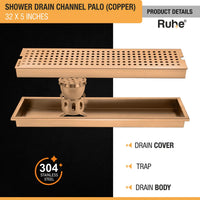 Palo Shower Drain Channel (32 x 5 Inches) Antique Copper PVD Coated - by Ruhe