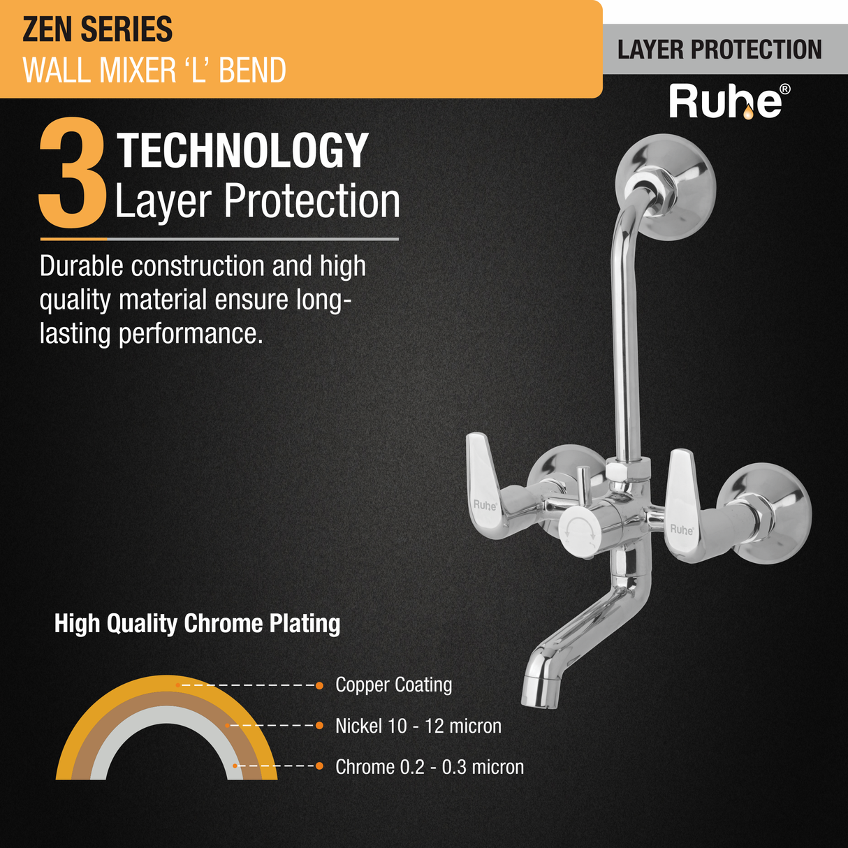 Zen Wall Mixer Tap with L Bend Pipe - by Ruhe