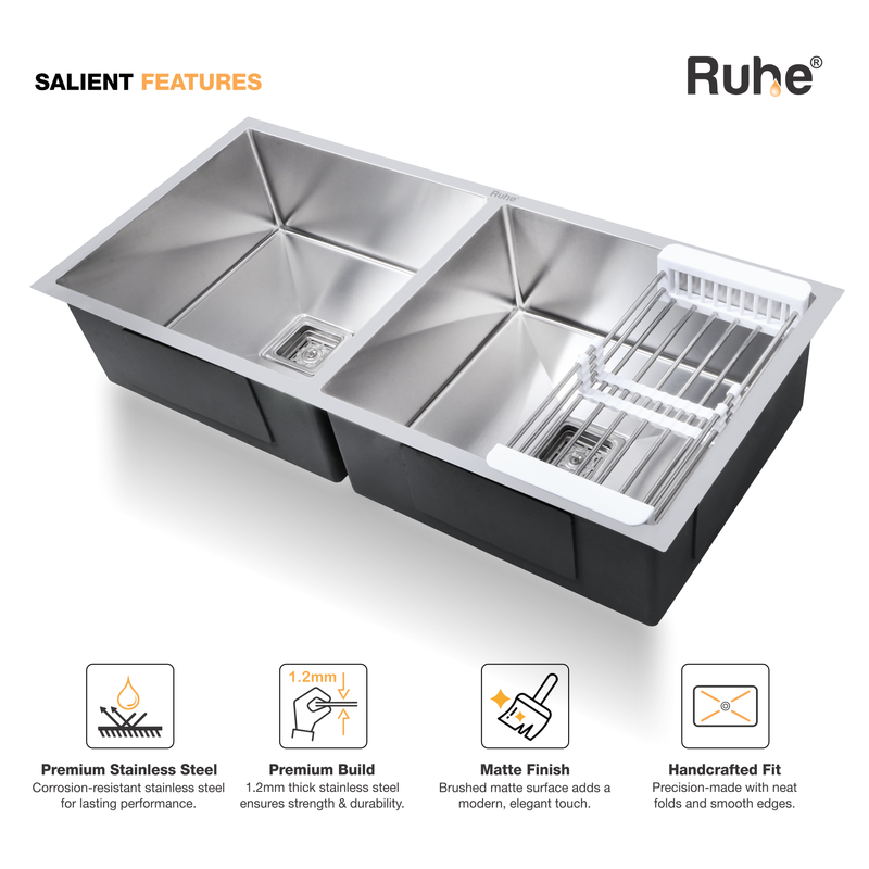 Handmade Double Bowl Kitchen Sink (45 x 20 x 10 Inches)