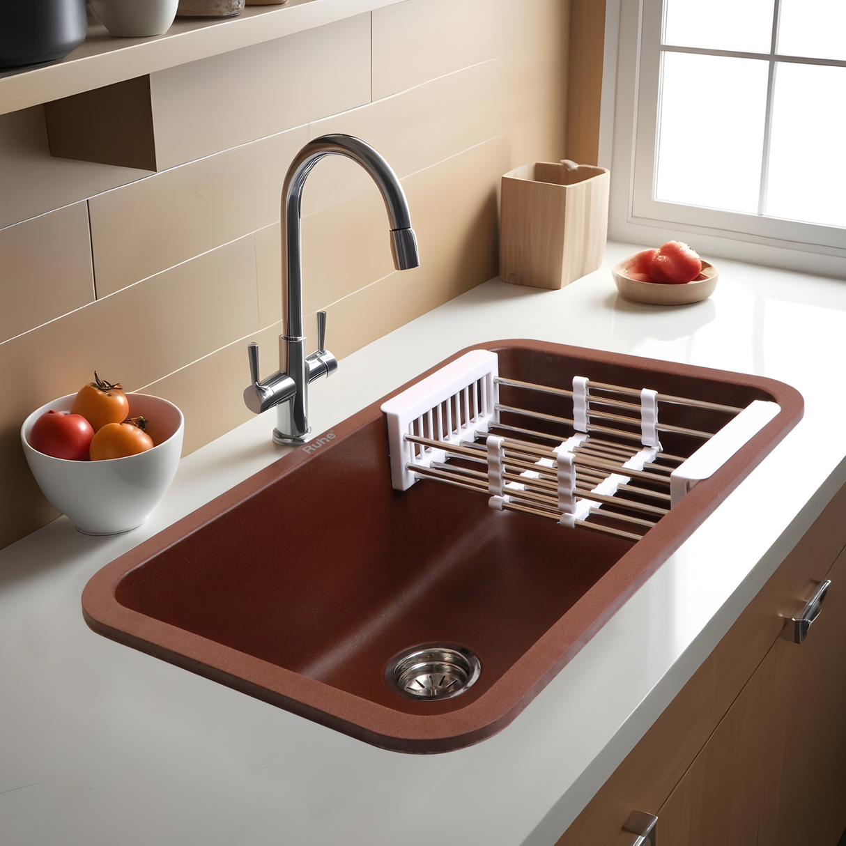 Choco Brown Quartz Single Bowl Kitchen Sink  (31 x 19 x 9 inches) - by Ruhe