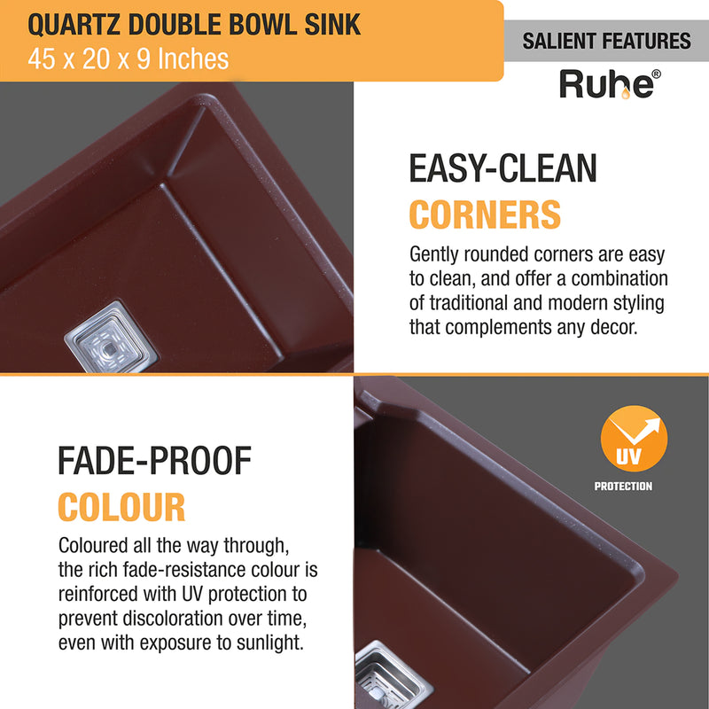 Quartz Double Bowl Kitchen Sink Coloured (45 x 20 x 9 inches)