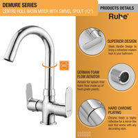 Demure Brass Double Handle Wash Basin Mixer Tap with Swivel Spout
