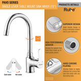 Pavo Single Lever Table-Mount Sink Mixer with Medium (15 Inches) Round Swivel Spout Brass Faucet product details