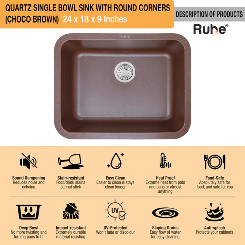 Quartz Single Bowl Round Kitchen Sink (24 x 18 x 9 Inches)