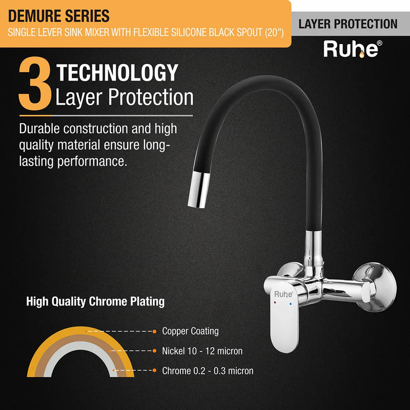 Demure Single Lever Wall-mount Kitchen Sink Mixer Tap with Coloured Silicone Spout