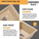 Quartz Double Bowl Kitchen Sink - Sand Choco (45 x 20 x 9 inches) - by Ruhe®