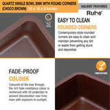 Quartz Single Bowl Kitchen Sink with Rounded Corners - Choco Brown (24 x 18 x 9)  - by Ruhe®