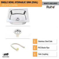 Oval Single Bowl Kitchen Sink (20 x 17 x 8 Inches), What’s Included