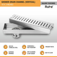 Vertical 304-Grade Shower Drain Channel (3 Inches)