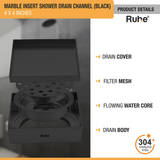 Marble Insert Shower Drain Channel (4 x 4 Inches) Black PVD Coated - by Ruhe®