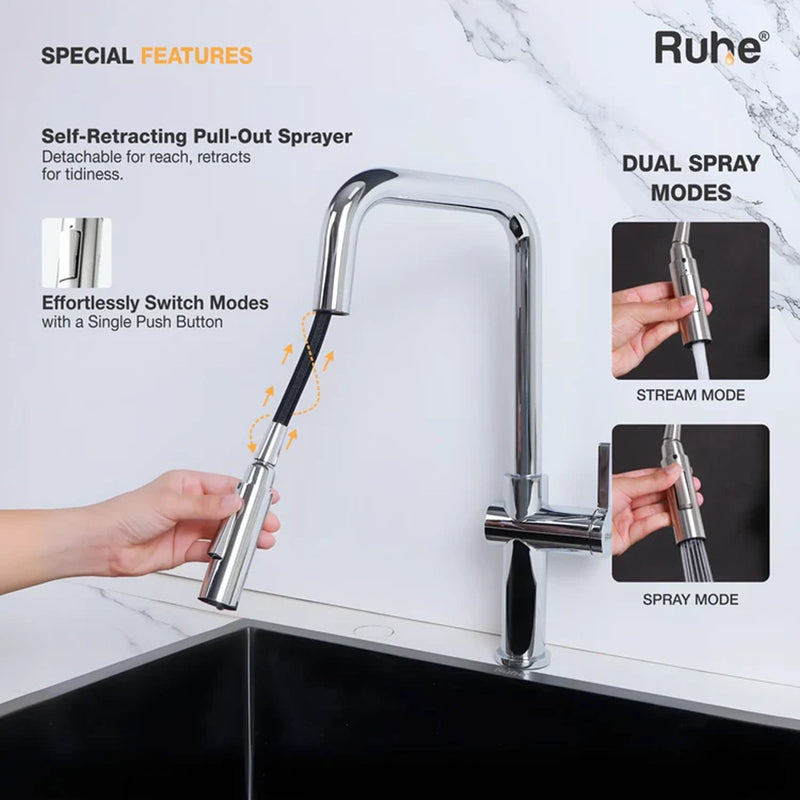 Opulo Dual Flow Pull-Out Kitchen Mixer Faucet