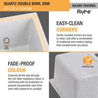 Quartz Double Bowl Sand Pluto Kitchen Sink (45 x 20 x 9 Inches)