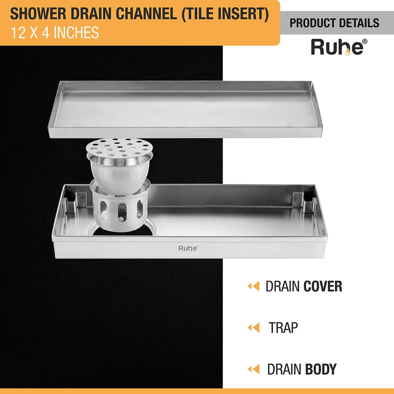 Tile-Insert Shower Drain Channel (4 Inches)