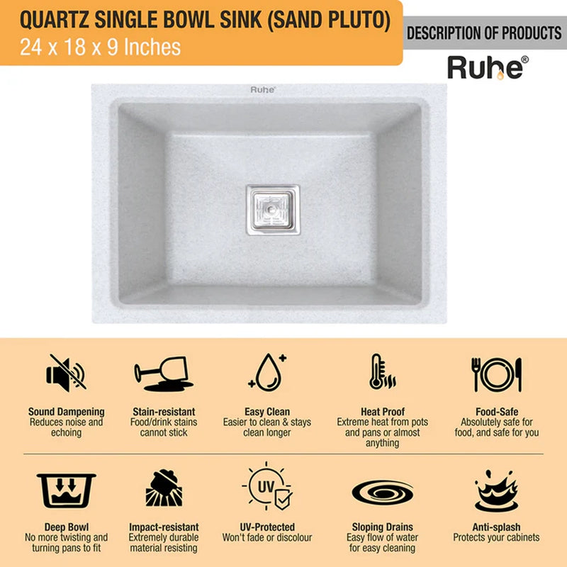Quartz Single Bowl Kitchen Sink (24 x 18 x 9 Inches)