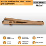 Marble-Insert Shower Drain Channel (3 Inches)