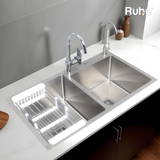 Handmade Double Bowl 304-Grade Kitchen Sink with  Tap Hole (37 x 18 x 10 Inches) - by Ruhe