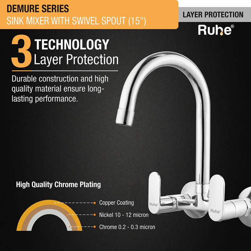 Demure Sink Mixer Brass Faucet with Medium (15 inches) Round Swivel Spout - by Ruhe