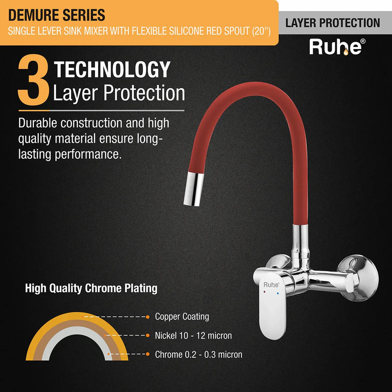 Demure Single Lever Wall-mount Kitchen Sink Mixer Tap with Coloured Silicone Spout