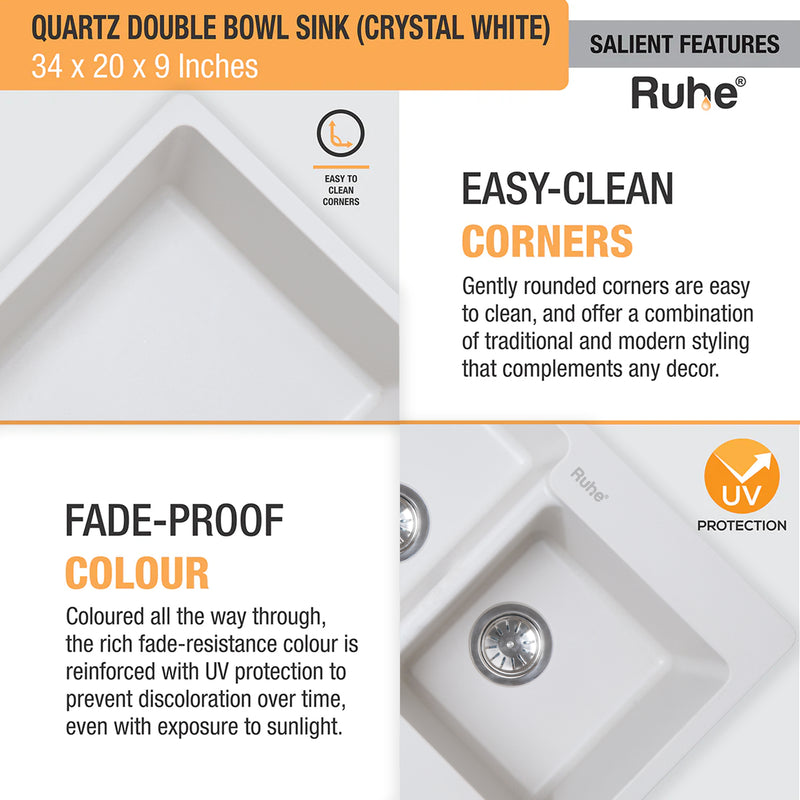 Quartz Double Bowl Kitchen Sink (34 x 20 x 9 inches)