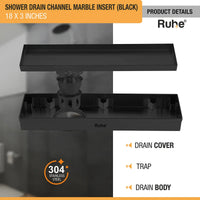 Marble Insert Shower Drain Channel (18 x 3 Inches) Black PVD Coated - by Ruhe